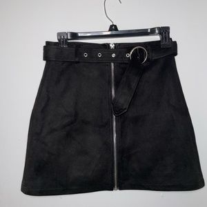 Forever 21 Black Suede Zip Up Buckle Mini Skirt Size Small